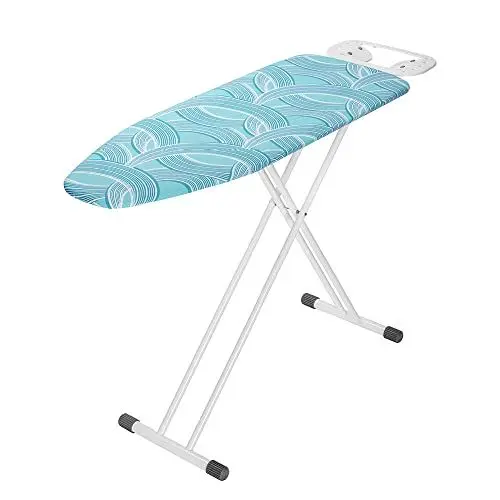Produktbild: WENKO Bügeltisch Supreme, Bügelbrett mit großer Bügelfläche (120x42 cm) und extra dicker Polsterung, rückenschonend höhenverstellbar, stabiles Gestell aus Metall in Weiß, zusammengeklappt: 164x42x6 cm