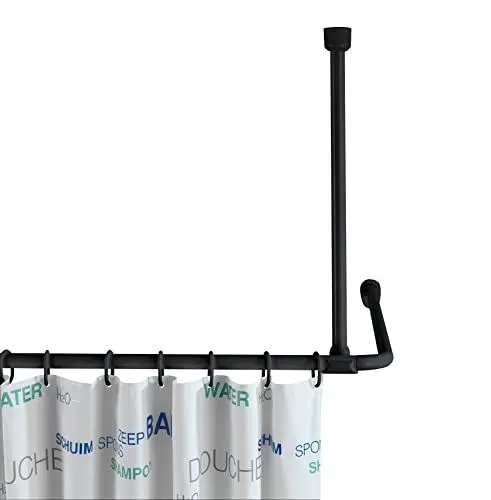 Produktbild: WENKO Deckenstütze für Dusch- und Badewannenstangen, für Stangen mit Ø 2/2,5 cm, zum Bohren – inkl. Befestigungsmaterial, rostfreies & langlebiges Aluminium, 57 cm Länge, Schwarz