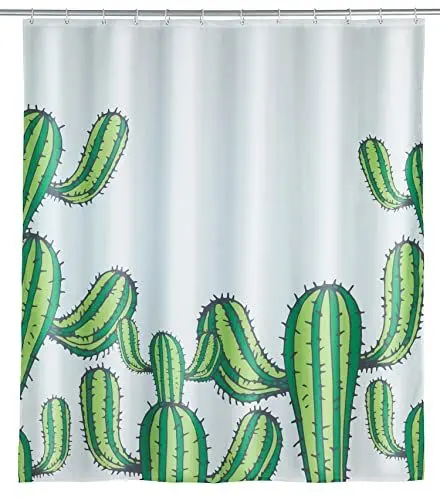Produktbild: WENKO Duschvorhang Cactus, Textil-Vorhang fürs Badezimmer, mit Ringen zur Befestigung an der Duschstange, waschbar, wasserabweisend, 180 x 200 cm