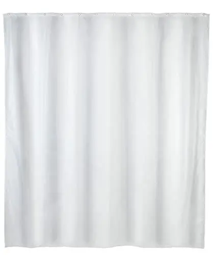 Produktbild: WENKO Duschvorhang Uni Weiß, Textil-Vorhang fürs Badezimmer, mit Ringen zur Befestigung an der Duschstange, waschbar, wasserabweisend, 180 x 200 cm