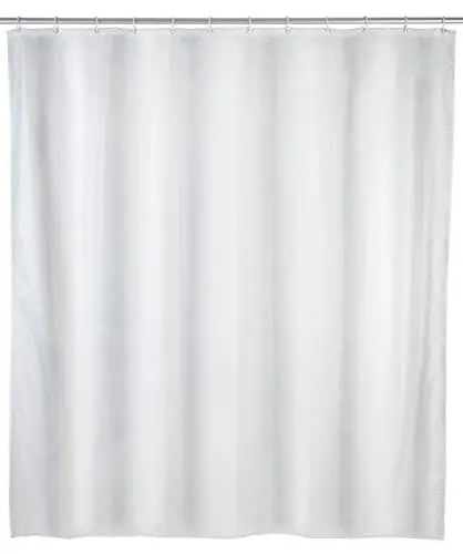 Produktbild: WENKO Duschvorhang Uni Weiß, Textil-Vorhang fürs Badezimmer, mit Ringen zur Befestigung an der Duschstange, waschbar, wasserabweisend, 240 x 180 cm