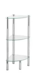 Produktbild: WENKO Eckregal Mod. Yago mit 3 Glasablagen, Badregal für Ecken aus Edelstahl und Glas, 30 x 74 x 30 cm, platzsparende Aufbewahrung im Bad