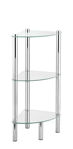 Produktbild: WENKO Eckregal Mod. Yago mit 3 Glasablagen, Badregal für Ecken aus Edelstahl und Glas, 30 x 74 x 30 cm, platzsparende Aufbewahrung im Bad