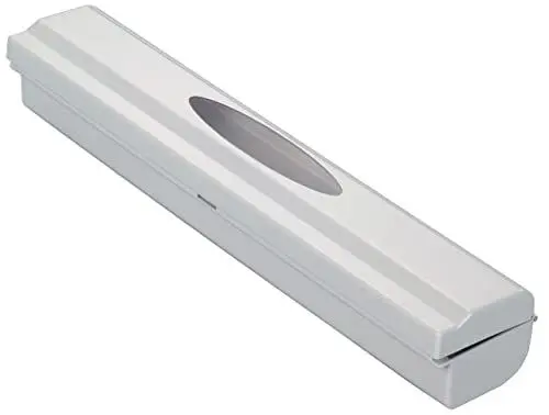 Produktbild: WENKO Folienschneider Perfect-Cutter, praktischer Abroller für Frischhaltefolie und Alufolie, Folienspender aus Kunststoff, 38 x 5,2 x 6,7 cm, Lichtgrau