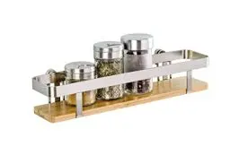 Produktbild: WENKO Gewürzregal Mod. Premium, Gewürzständer für Gewürze und Küchenutensilien, Flachstahl und Bambus, 30 x 5,5 x 7 cm