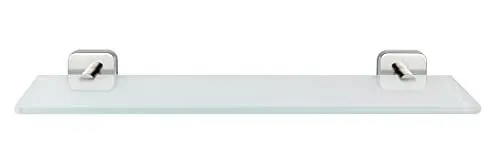 Produktbild: WENKO Glasablage Mezzano, Elegantes Wandregal aus satiniertem Glas und Halterung aus rostfreiem, glänzendem Edelstahl mit viel Platz für Bad-Utensilien, Pflegeartikel & Kosmetik, 46,5 x 5,5 x 13,5 cm