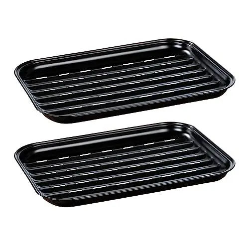 Produktbild: WENKO Grillschale Luca 2er Set, wiederverwendbar, mit Antihaft-Beschichtung für Fisch, Fleisch und Gemüse, hitzebeständig bis 220 °C, aus rostfreiem Edelstahl, 34,5 x 24,5 x 2,5 cm, Schwarz
