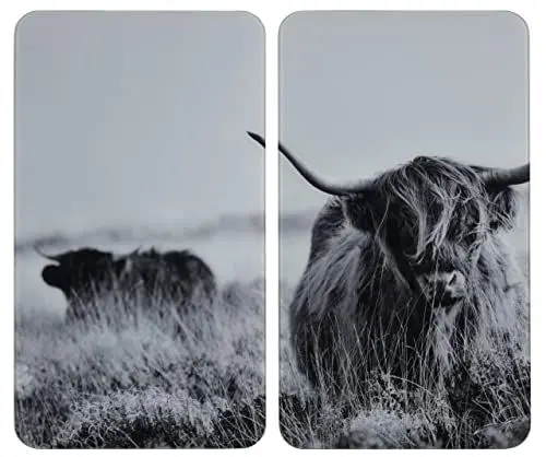 Produktbild: WENKO Herdabdeckplatte Universal Highland Mod. Cattle, 2er Set, Herdabdeckung für alle Herdarten, Gehärtetes Glas, 30 x 52 cm, grau
