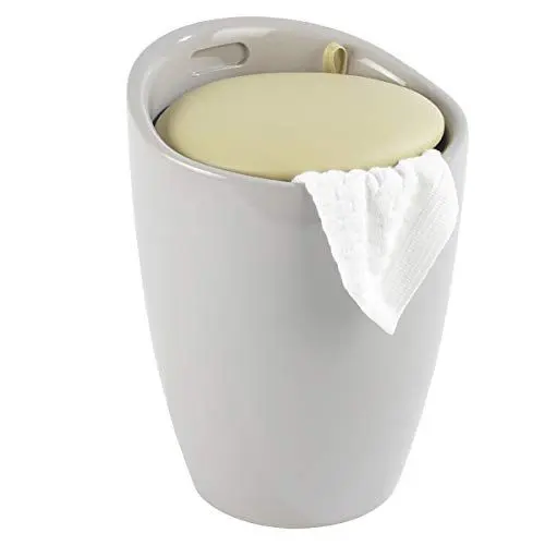 Produktbild: WENKO Badhocker Candy Taupe, schöne Sitzgelegenheit, Hocker mit Stauraum für das Badezimmer und Wohnzimmer, integrierter Wäschesammler, ABS-Kunststoff, BPA-frei, Fassungsvermögen 20 L, Ø 36 x 50,5 cm