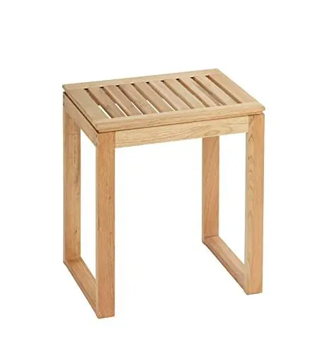 Produktbild: WENKO Hocker Norway, warm akzentuierter quadratischer Badhocker, hochwertiger Wohnhocker mit Klarlackversiegelung, natürliches, massives Walnussholz, skandinavisches Design, 40 x 46 x 30 cm, Natur