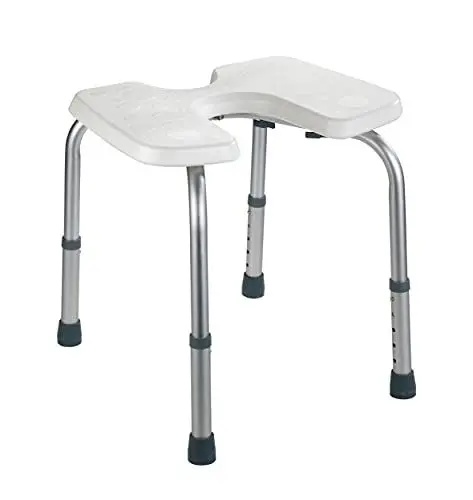 Produktbild: WENKO Hygienehocker Secura, höhenverstellbar - Dusch-Hocker mit Hygieneausschnitten, 120 kg Tragkraft, Kunststoff, 46 x 36-46 x 53.5 cm, Weiß, 46 x 53.5 x 46 cm