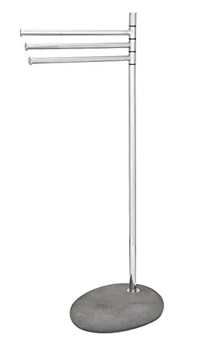 Produktbild: WENKO Handtuchständer Pebble Stone Grey mit 3 Armen - Kleiderständer, bewegliche Arme, Stahl, 38 x 84 x 23 cm, Chrom, Natur