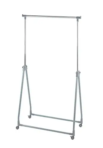 Produktbild: WENKO Kleiderständer klappbar, Kleideraufbewahrung mit verstellbarer Kleiderstange und Rollen, Kunststoff/Metall, 88 x 100-168 x 11-49 cm, Chrom/Grau