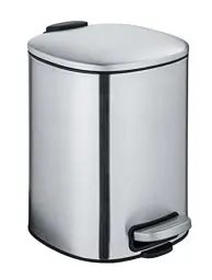 Produktbild: WENKO Kosmetik-Treteimer Alassio, Abfalleimer 5 Liter Volumen, hochwertiger Badezimmer-Mülleimer mit Easy-Close Absenkautomatik, aus rostfreiem satiniertem Edelstahl, 20,5 x 27 x 24,5 cm, Silber matt