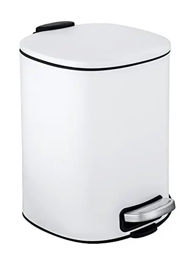 Produktbild: WENKO Kosmetik-Treteimer Mod. Alassio, Abfalleimer mit 5 Liter Volumen, hochwertiger Badezimmer-Mülleimer mit Easy-Close Absenkautomatik, aus lackiertem Stahl, 20,5 x 27 x 24,5 cm, Weiß