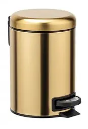 Produktbild: WENKO Kosmetik Treteimer Leman, 3 Liter, Bad-Mülleimer mit Anti-Fingerprint-Beschichtung, Beutelhalter, rostfreier Edelstahl, 17x25x22,5 cm, Gold matt