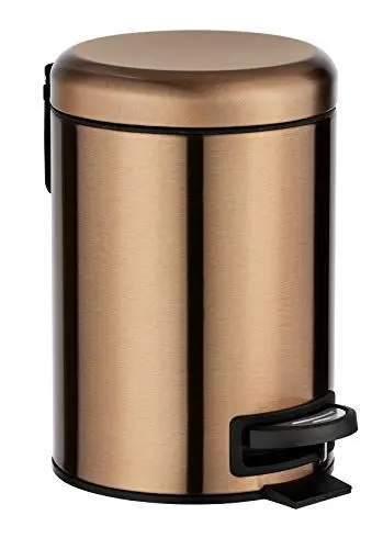 Produktbild: WENKO Kosmetik Treteimer Mod. Leman, 3 Liter, Bad-Mülleimer mit Anti-Fingerprint-Beschichtung, Beutelhalter, rostfreier Edelstahl, 17x25x22,5 cm, Kupfer-Metallic