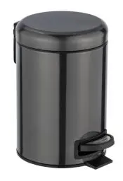 Produktbild: WENKO Kosmetik Treteimer Mod. Leman, 3 Liter, Bad-Mülleimer mit Anti-Fingerprint-Beschichtung, Beutelhalter, rostfreier Edelstahl, 17x25x22,5 cm, Schwarz-Metallic