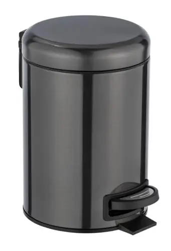 Produktbild: WENKO Kosmetik Treteimer Mod. Leman, 3 Liter, Bad-Mülleimer mit Anti-Fingerprint-Beschichtung, Beutelhalter, rostfreier Edelstahl, 17x25x22,5 cm, Schwarz-Metallic