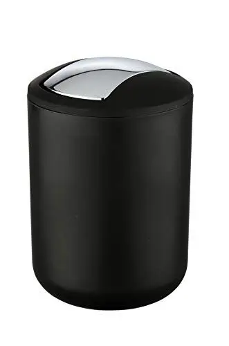 Produktbild: WENKO Kosmetikeimer Mod. Brasil S, 2 Liter Fassungsvermögen, Badezimmer-Mülleimer mit Schwingdeckel, Kleiner Abfalleimer aus bruchsicherem Kunststoff, BPA-frei, Ø 14 x 21 cm, Schwarz