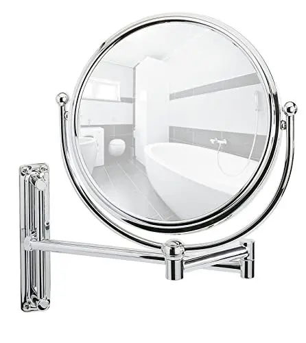Produktbild: WENKO Kosmetikspiegel Deluxe Groß - Wandspiegel, höhenverstellbar, schwenkbar, Spiegelfläche 19 cm 500 % Vergrößerung, Stahl, 23 x 28.5 x 33 cm Silber