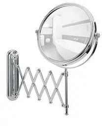 Produktbild: WENKO Kosmetikspiegel Deluxe, Spiegel mit 100%-Spiegelfläche und 5-Fach Vergrößerung, (B/H): Ø 19 cm, stufenlos ausziehbar, schwenkbar & höhenverstellbar, ca. 48 cm Armlänge, 23 x 38 x 50 cm, Chrom