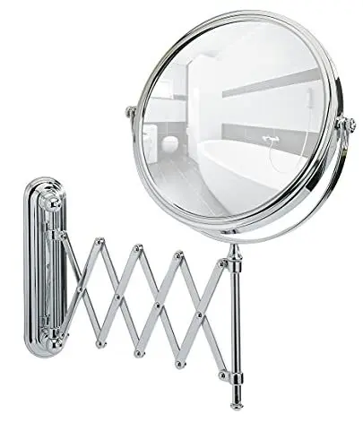 Produktbild: WENKO Kosmetikspiegel Deluxe, Spiegel mit 100%-Spiegelfläche und 5-Fach Vergrößerung, (B/H): Ø 19 cm, stufenlos ausziehbar, schwenkbar & höhenverstellbar, ca. 48 cm Armlänge, 23 x 38 x 50 cm, Chrom