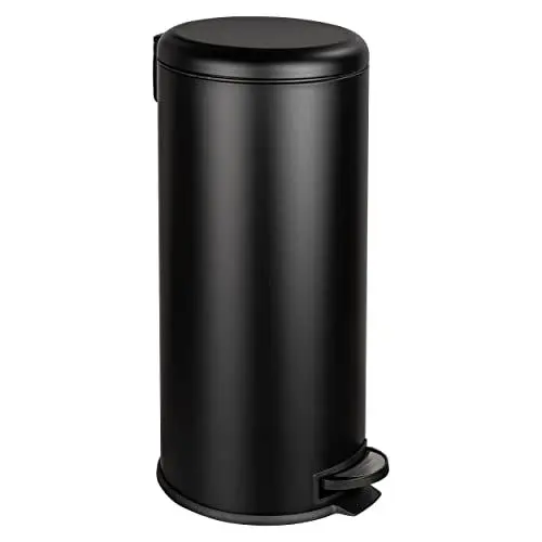 Produktbild: WENKO Küchen Abfalleimer Leman, 30 Liter, Mülleimer mit Absenkautomatik, Tretfunktion, herausnehmbarem Einsatz, aus lackiertem Stahl, 30,5 x 64 x 37,5 cm, Schwarz matt
