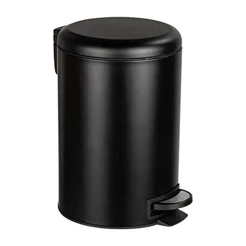 Produktbild: WENKO Küchen Abfalleimer Mod. Leman, 12 Liter, Mülleimer mit Absenkautomatik, Tretfunktion, herausnehmbarem Einsatz, aus lackiertem Stahl, 25 x 38 x 32 cm, Schwarz matt