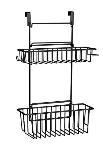 Produktbild: WENKO Einhängekorb Flexi, 2 Etagen, Organizer zum Einhängen an Schublade oder Schranktür, geeignet für Badezimmer und Küche, ohne Bohren, aus pulverbeschichtetem Metall, 32 x 47 x 12,5 cm, Schwarz