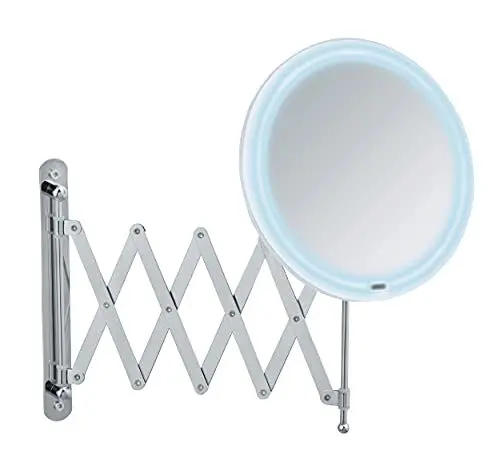 Produktbild: WENKO LED Teleskop-Wandspiegel Barona, Kosmetikspiegel mit LED-Beleuchtung, Schminkspiegel mit ausziehbarem Arm (55 cm), Schwenk- und höhenverstellbar, Touchfunktion, USB oder Batterie, Ø 20 cm