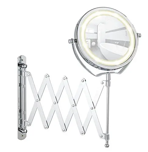 Produktbild: WENKO LED Kosmetikspiegel Brolo - Wandspiegel, höhenverstellbar, schwenkbar, Stahl, 18.5 x 38.5 x 45 cm, Silber