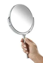 Produktbild: WENKO Power-Loc Kosmetik Handspiegel mit Halter Elegance - Befestigen ohne bohren, Spiegelfläche 13 cm 300 % Vergrößerung, Stahl, 16.5 x 28 x 10.5 cm Silber
