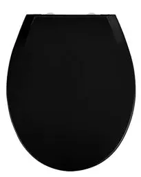 Produktbild: WENKO Premium WC-Sitz Mod. Kos Schwarz, Toilettendeckel mit Absenkautomatik und Fix-Clip Hygiene Befestigung für leichtes Abnehmen, aus bruchstabilem, recycelbarem Thermoplast, Maße 37 x 44 cm