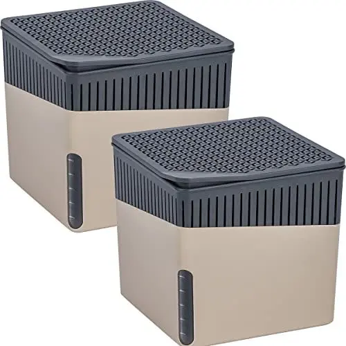 Produktbild: WENKO Raumentfeuchter Mod. Cube Luftentfeuchter für Räume bis 40 m³ reduziert Schimmel und Gerüche 2er Set mit 2 x 500 g Calciumchlorid nachfüllbar Größe je Box 13 cm Beige aus Kunststoff ABS