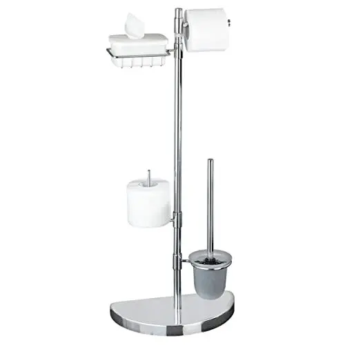 Produktbild: Maximex WENKO Raumspar WC-Center, Ständer für Toilettenpapier & Toilettenbürste, WC-Papierhalter mit Ablage, stehender Rollenhalter inkl. Bürste, rostfreier Edelstahl, 34 x 84,5 x 18 cm
