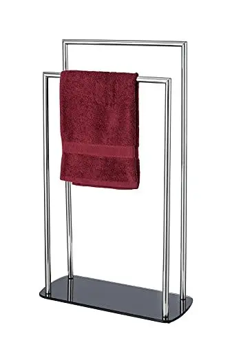 Produktbild: WENKO Handtuchständer Mod. Ravina freistehender Handtuchhalter Edelstahl mit Glasboden für Bad und Schlafzimmer platzsparend und stabil Maße 48 x 80 x 20 cm Farbe Silber glänzend und Schwarz