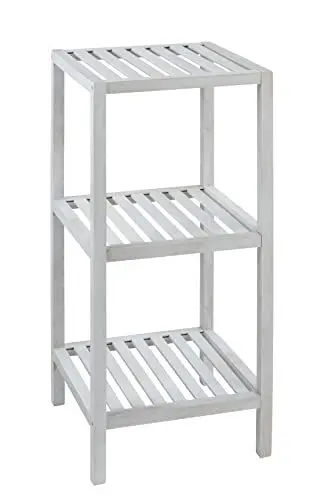 Produktbild: WENKO Regal Norway mit 3 Böden Natur Weiß, offenes Standregal mit 3 Ablagen aus massivem Walnussholz in Weiß gekalkt, hochwertig verarbeitetes Wohnregal für den gesamten Haushalt, 36 x 79 x 36 cm