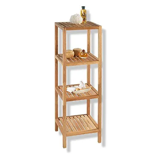 Produktbild: WENKO Regal Norway mit 4 Böden, offenes Standregal mit 3 Ablagen aus massivem Walnussholz geölt mit natürlichem Holzöl, hochwertig verarbeitetes Wohnregal für den Haushalt, 36 x 112 x 36 cm, Natur