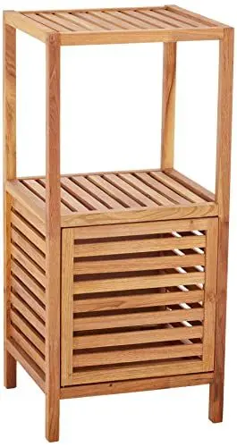 Produktbild: WENKO Regal Norway mit Tür, Badezimmer-Schrank mit 2 Ablagen und Einer Tür für zusätzlichen Stauraum, Badschrank aus massivem Walnussholz geölt mit natürlichem Holzöl, 39,5 x 86 x 35,5 cm, Natur