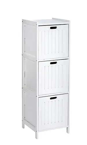 Produktbild: WENKO Regal Oslo 3 Schubladen, Echtholz - Badregal im Landhausstil, Holz, 36 x 112 x 36 cm, Weiß, 112 x 36 x 36 cm