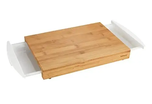 Produktbild: WENKO Schneidebrett Bina aus Bambus - Küchenbrett, Schneidebrett mit 2 ausziehbaren Auffangschalen/Tabletts, Bambus, 40.5 x 4 x 25 cm, Braun
