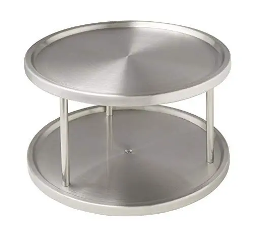 Produktbild: WENKO Schrankrondell Duo, Drehbarer Küchen-Organizer mit 2 Ablage, Für Küchenschrank, Edelstahl, Ø 26,5 x 15,5 cm, Matt