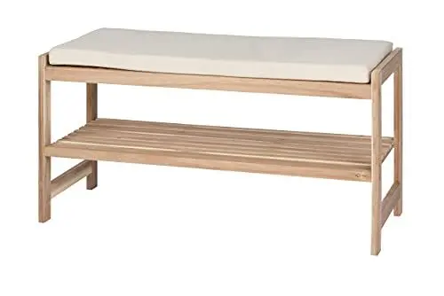 Produktbild: WENKO Schuhbank mit Sitzpolster Acina, hochwertiges Schuhregal für bis zu 4 Paar Schuhe aus natürlichem Akazienholz ökologisch FSC® Zertifiziert, Schuhschrank & Sitzbank, 90 x 45 x 34 cm