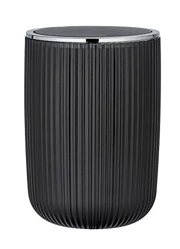 Produktbild: WENKO Schwingdeckeleimer Mod. Agropoli L Grau, 5,5 Liter, Badezimmer-Mülleimer mit Deckel, Abfalleimer aus hochwertigem Kunststoff mit plastischer Formgebung und gefrosteter Oberfläche, Ø 19 x 27 cm