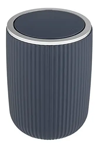 Produktbild: WENKO Schwingdeckeleimer Agropoli S Dunkelblau 2 Liter, Badezimmer-Mülleimer mit Deckel, Abfalleimer aus hochwertigem Kunststoff mit plastischer Formgebung & strukturierter Oberfläche, Ø 14,5 x 20 cm