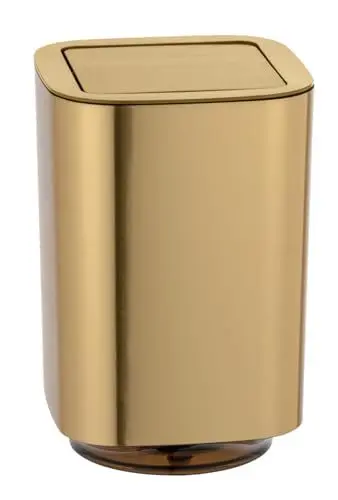 Produktbild: WENKO Schwingdeckeleimer Mod. Auron Gold, 5,5 Liter Kosmetikeimer für das Badezimmer, aus Kunststoff, Deckel abnehmbar