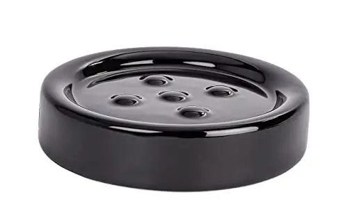Produktbild: WENKO Seifenablage Polaris, Seifenschale zur Aufbewahrung von Handseife, aus edler Keramik, Ø 11 x 2,8 cm, Schwarz