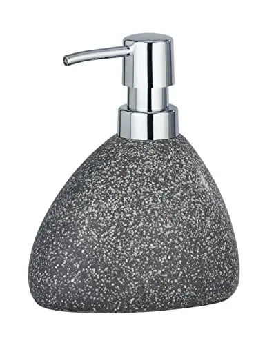 Produktbild: WENKO Seifendosierer Mod. Pion in natürlicher Stein-Optik, wiederbefüllbarer Pumpspender für Flüssigseife oder Desinfektionsmittel, Badaccessoire aus Keramik, 11,5 x 14,5 x 9 cm, Grau
