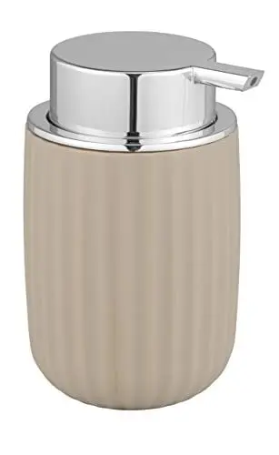 Produktbild: WENKO Seifenspender Agropoli Beige, nachfüllbarer Seifendosierer für 250 ml Flüssigseife aus hochwertigem Kunststoff mit plastischer Formgebung & strukturierter Oberfläche, 7,5 x 12,5 x 9 cm
